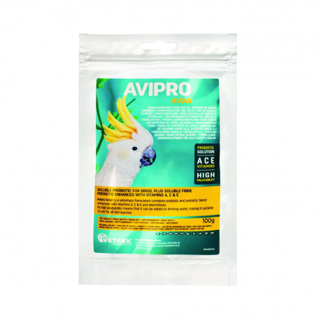 Vetark Avipro Avian- Probiótico e Prebiótico Solúvel para Aves Enriquecido com Vitaminas A, C e E.