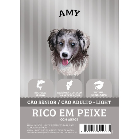 Amy Super Premium Cão Senior Light Peixe Branco e Arroz